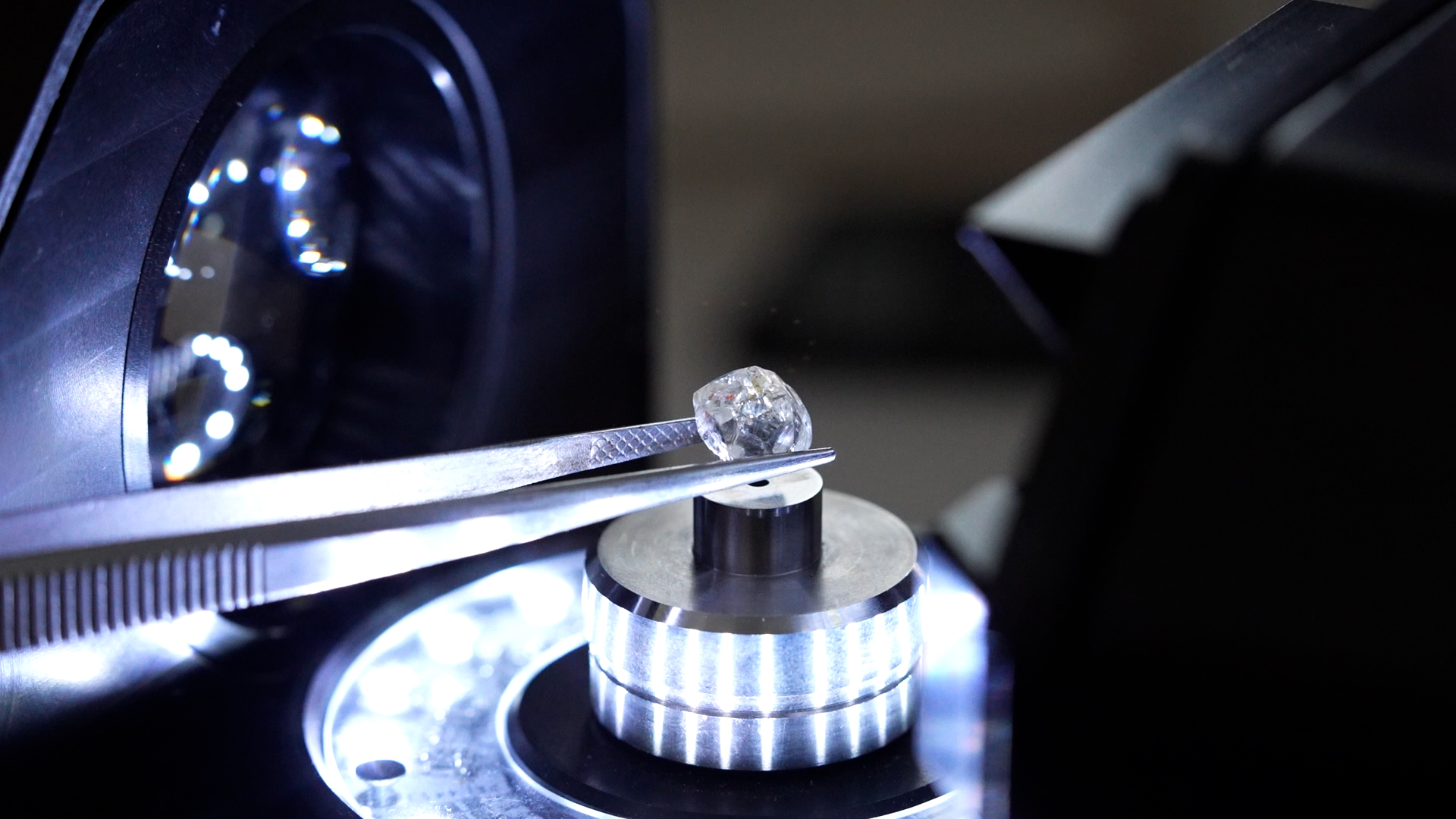 Diamond under gemological instrument